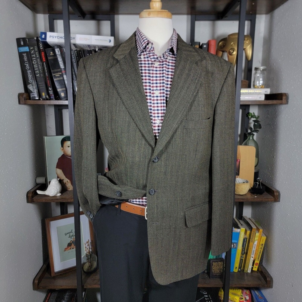 Mark Alexander Men's Sport‎ Coat Blazer Three Button Herringbone Brown Black 42R